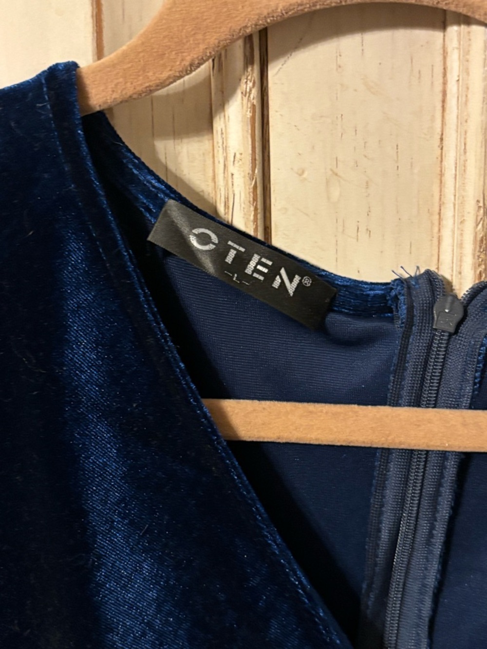 Oten Navy Velvet Long-Sleeve Draped Wrap Dress - Picture 6 of 7